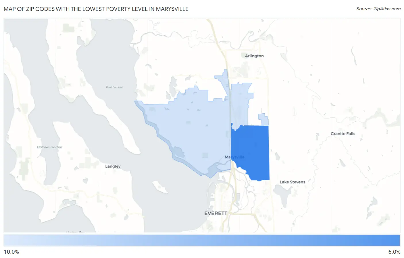 Zip Codes with the Lowest Poverty Level in Marysville Map