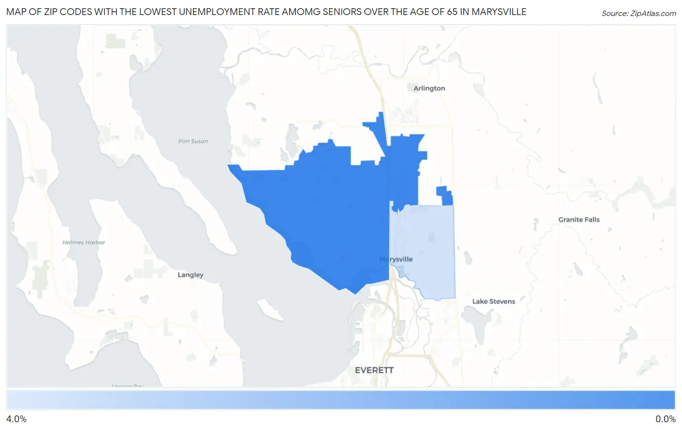 Zip Codes with the Lowest Unemployment Rate Amomg Seniors Over the Age of 65 in Marysville Map