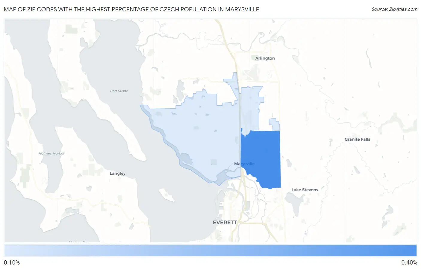 Zip Codes with the Highest Percentage of Czech Population in Marysville Map