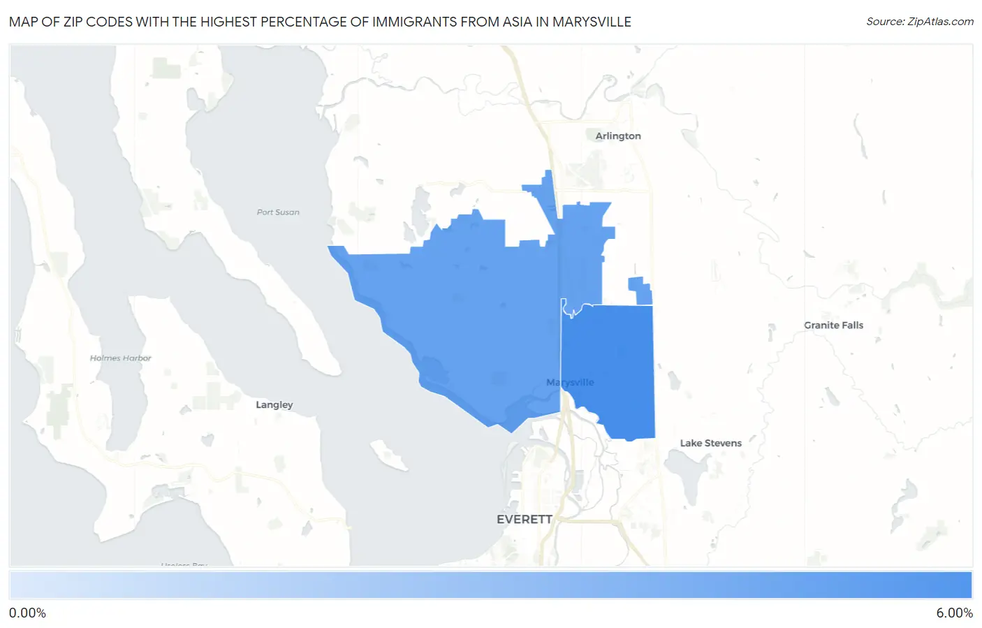 Zip Codes with the Highest Percentage of Immigrants from Asia in Marysville Map