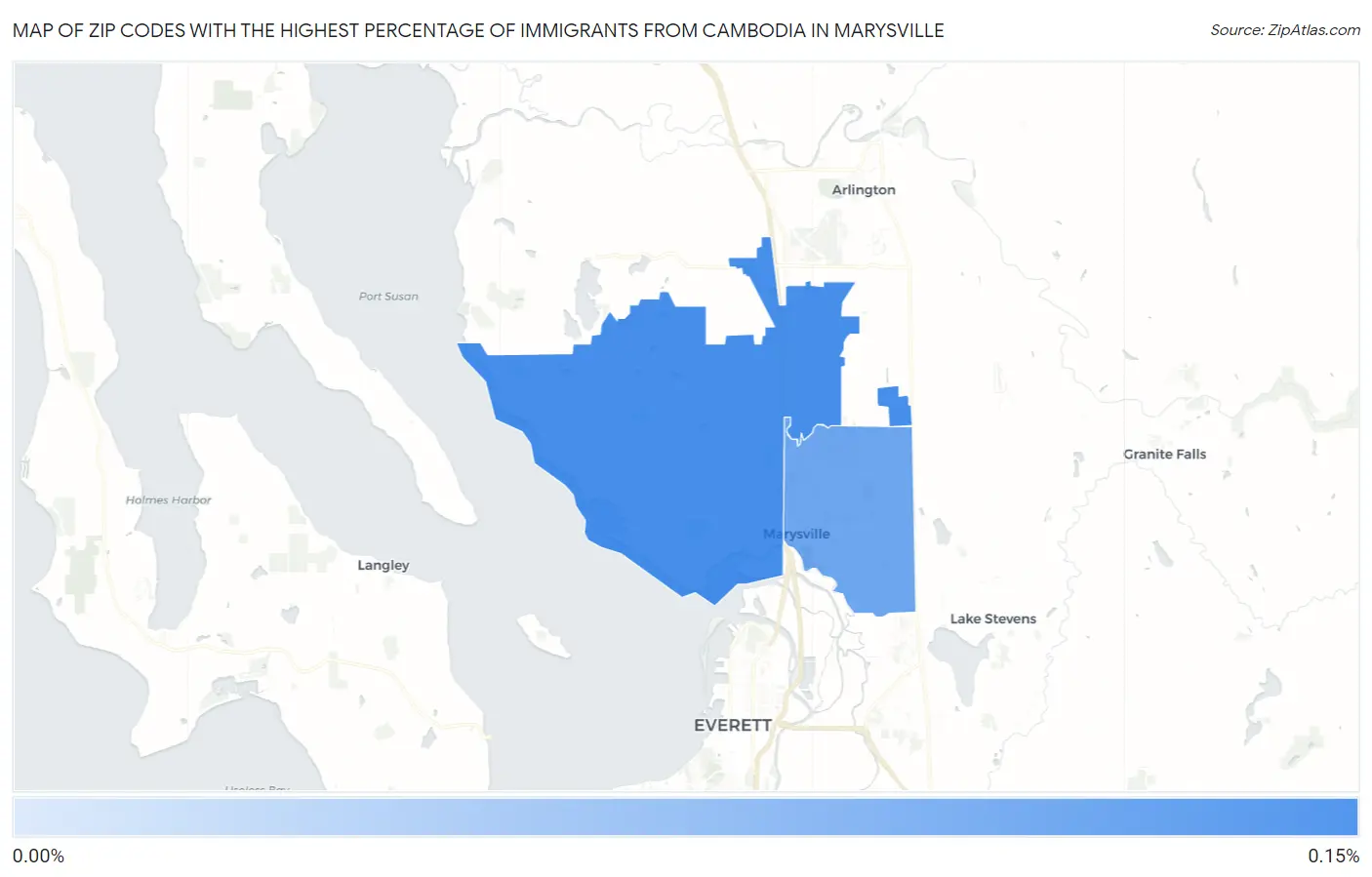 Zip Codes with the Highest Percentage of Immigrants from Cambodia in Marysville Map