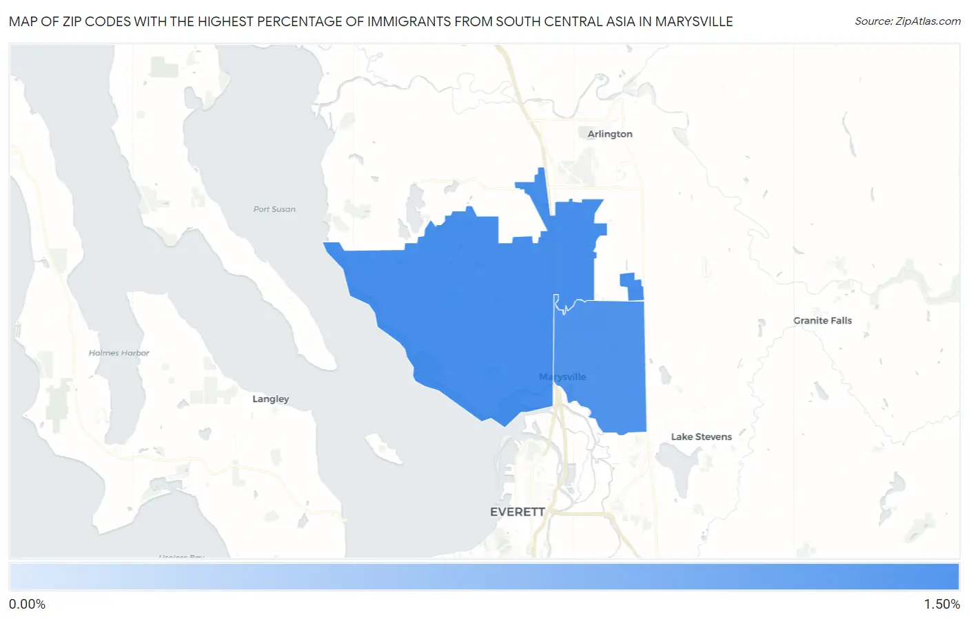 Zip Codes with the Highest Percentage of Immigrants from South Central Asia in Marysville Map