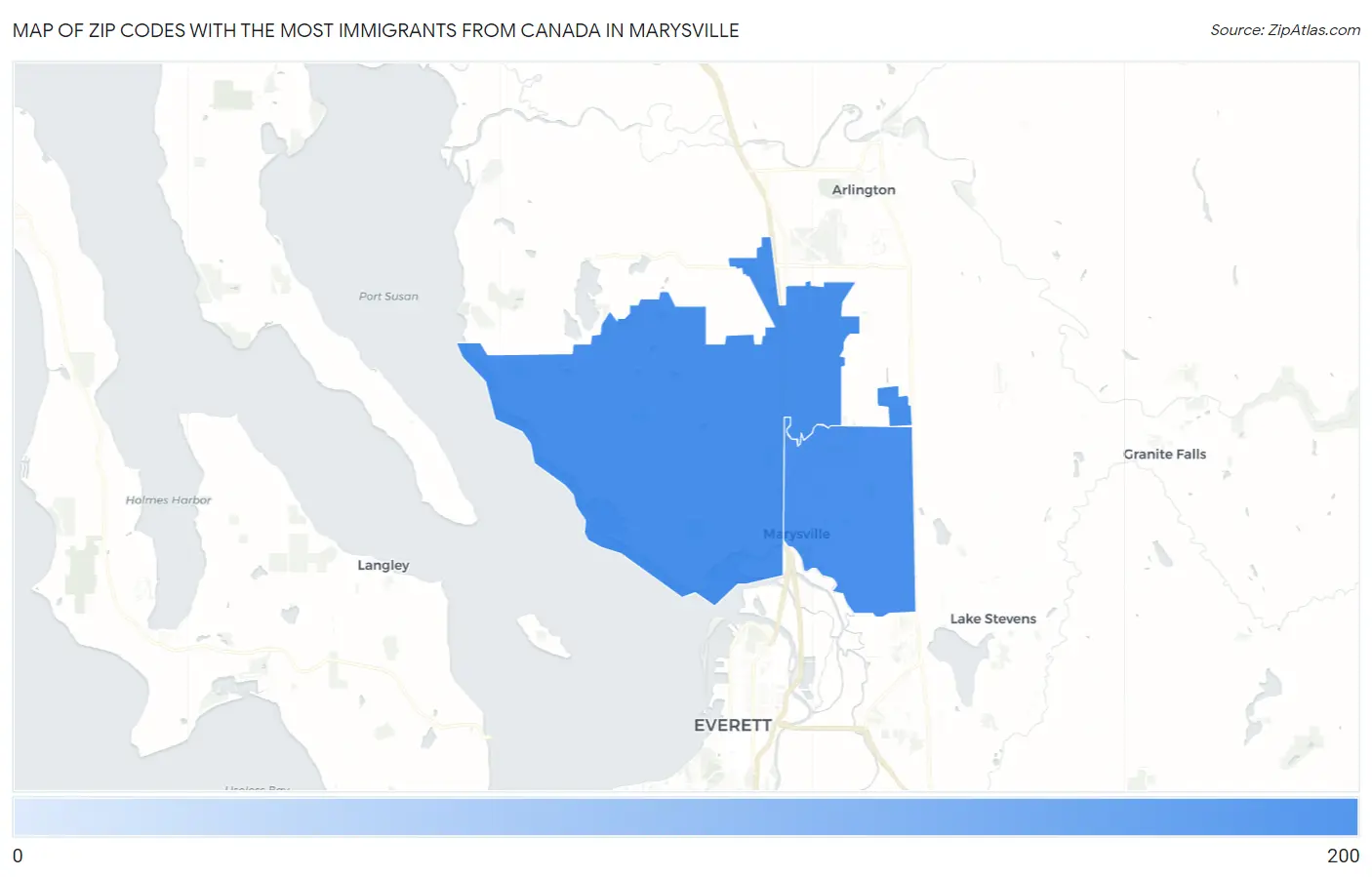 Zip Codes with the Most Immigrants from Canada in Marysville Map