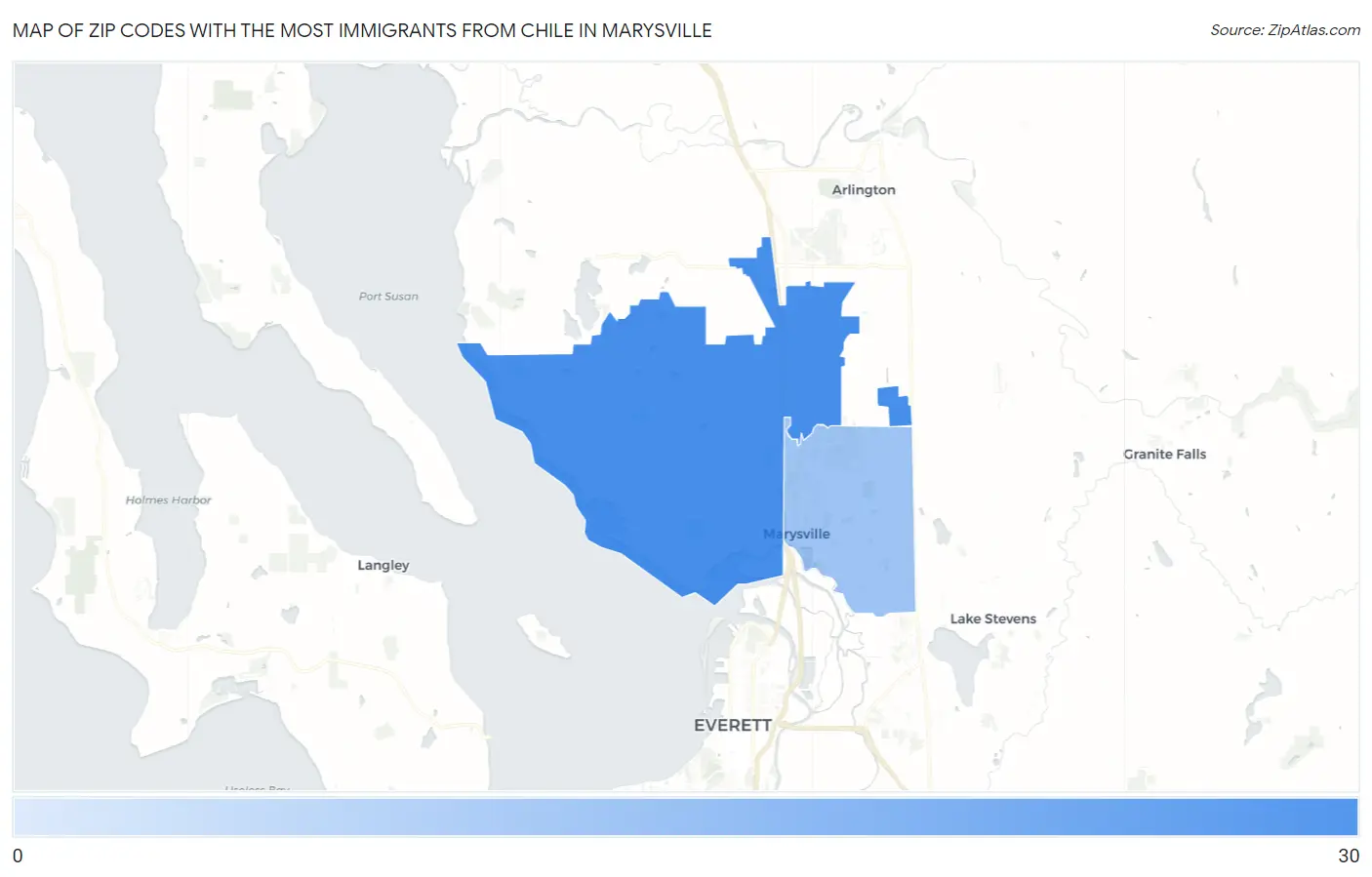 Zip Codes with the Most Immigrants from Chile in Marysville Map
