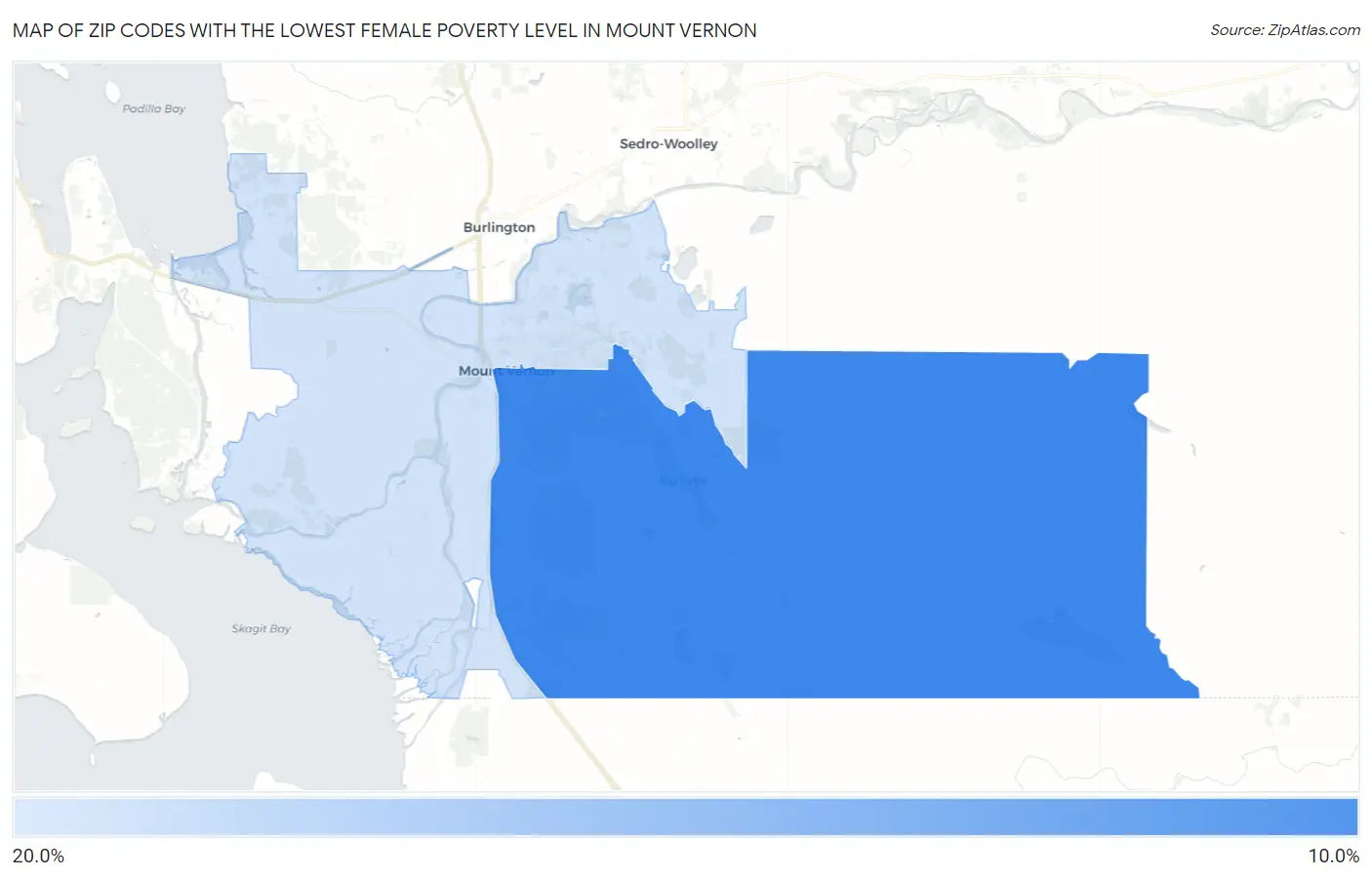 Zip Codes with the Lowest Female Poverty Level in Mount Vernon Map