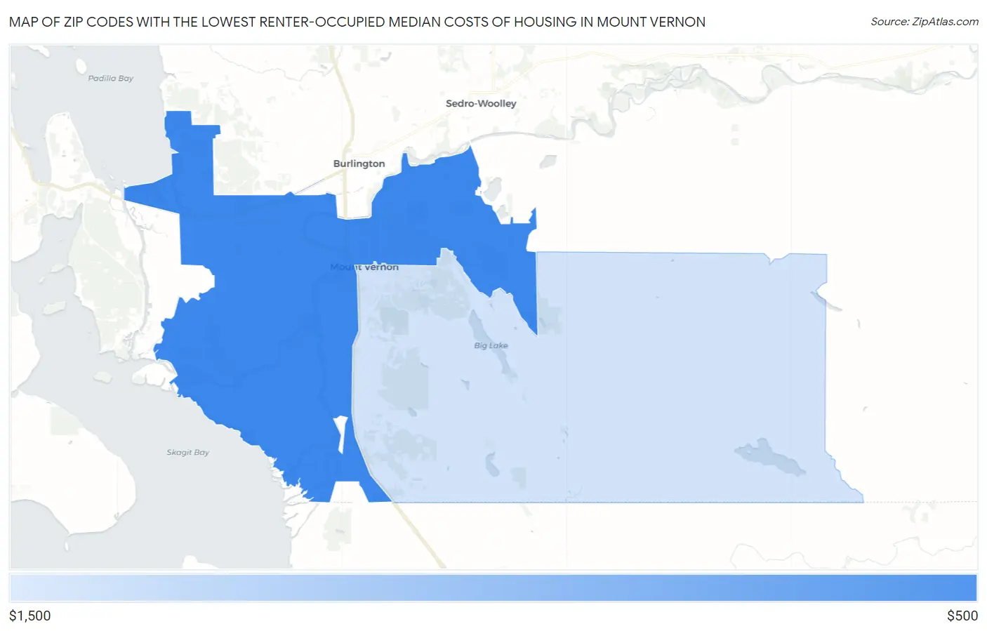 Zip Codes with the Lowest Renter-Occupied Median Costs of Housing in Mount Vernon Map