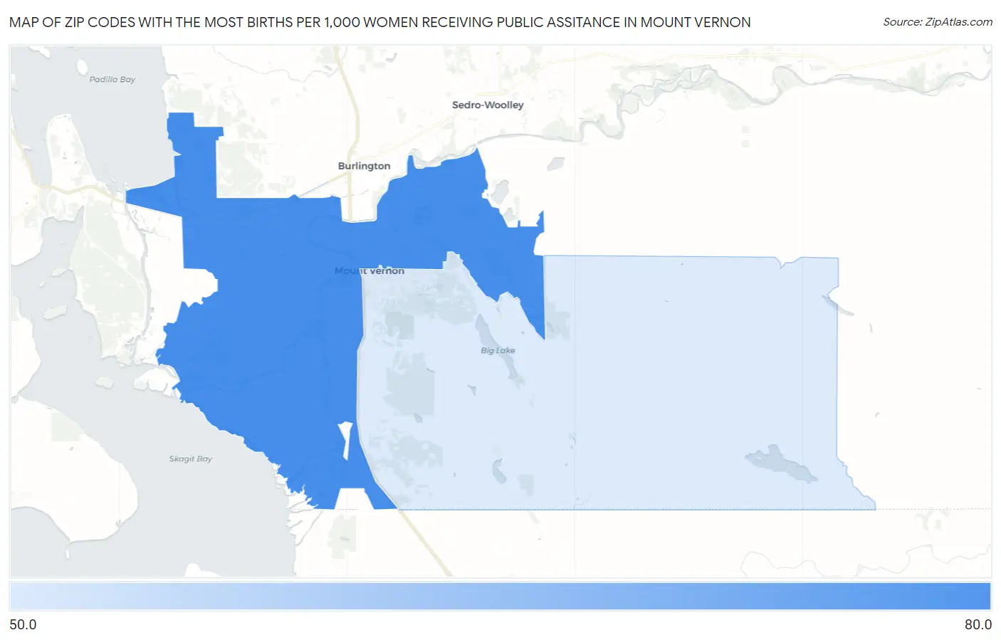 Zip Codes with the Most Births per 1,000 Women Receiving Public Assitance in Mount Vernon Map