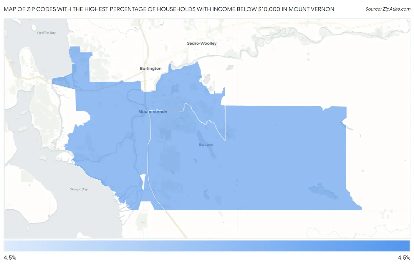 Zip Codes with the Highest Percentage of Households with Income Below $10,000 in Mount Vernon Map