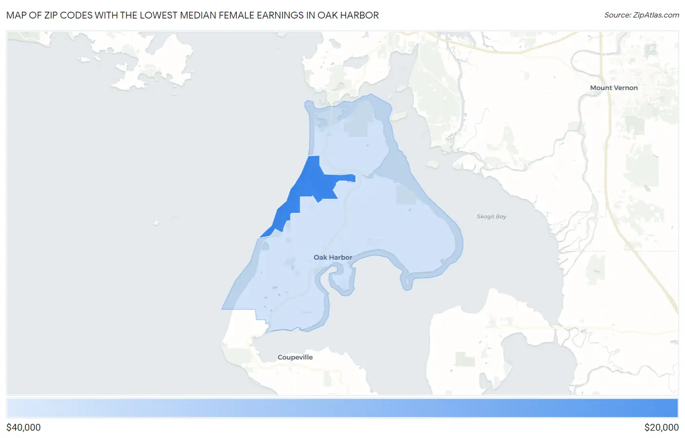 Zip Codes with the Lowest Median Female Earnings in Oak Harbor Map