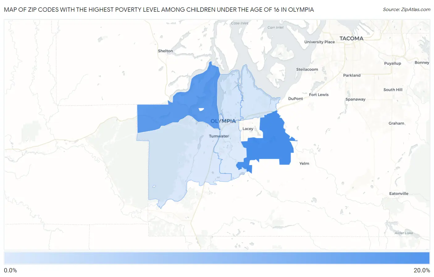 Zip Codes with the Highest Poverty Level Among Children Under the Age of 16 in Olympia Map