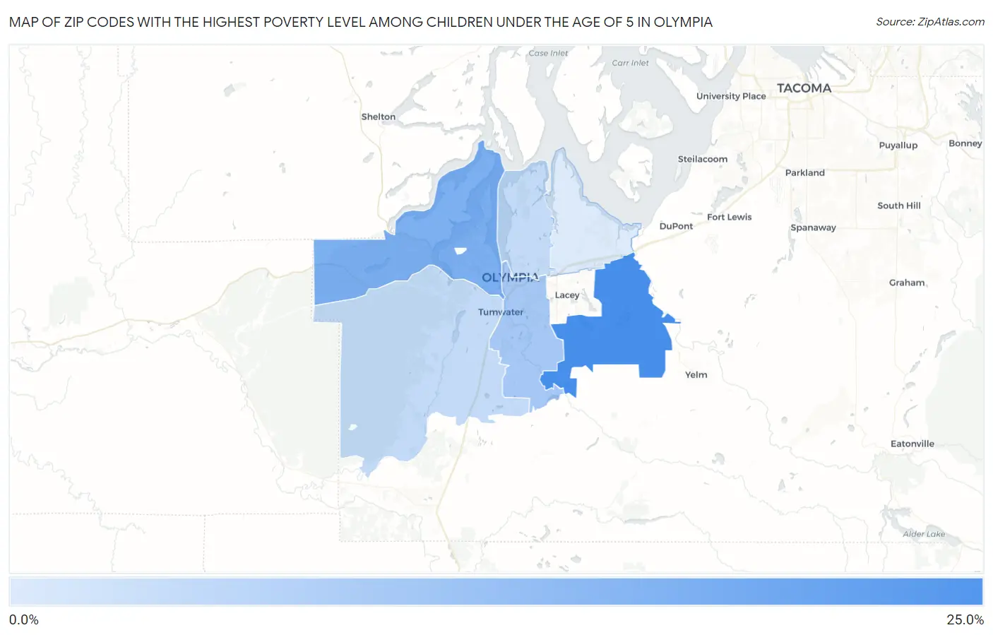 Zip Codes with the Highest Poverty Level Among Children Under the Age of 5 in Olympia Map