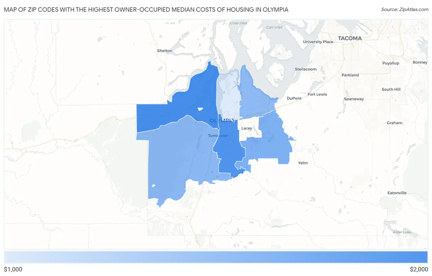 Zip Codes with the Highest Owner-Occupied Median Costs of Housing in Olympia Map