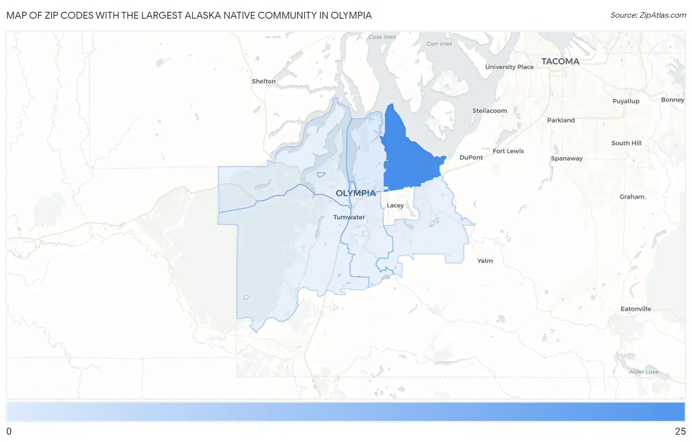Zip Codes with the Largest Alaska Native Community in Olympia Map