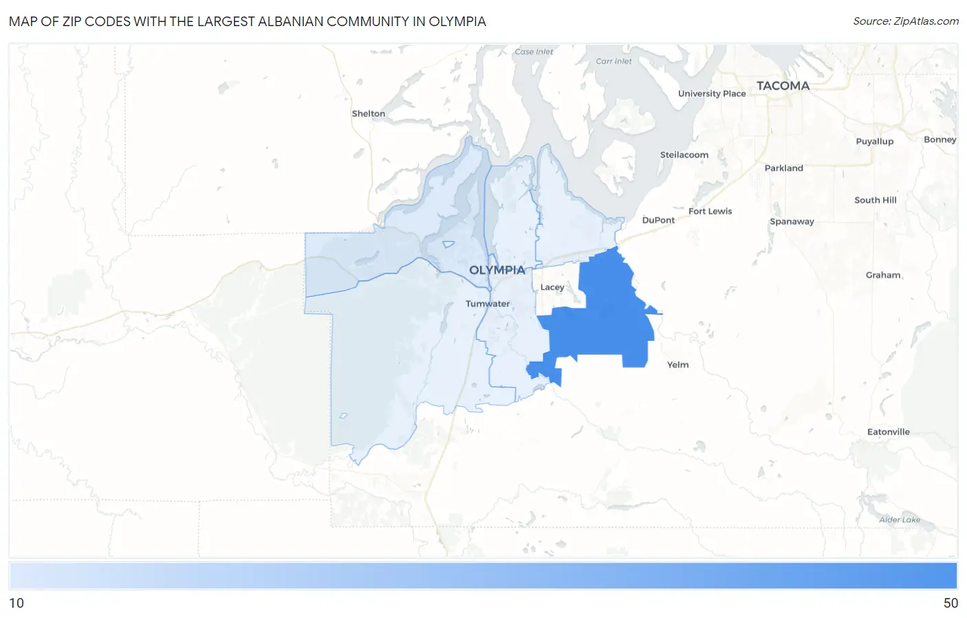 Zip Codes with the Largest Albanian Community in Olympia Map