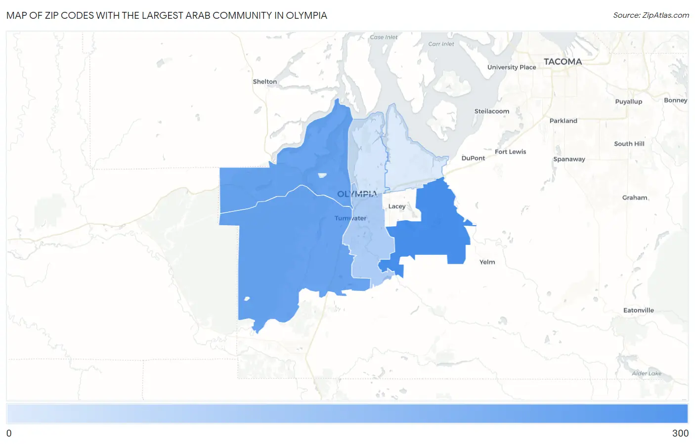Zip Codes with the Largest Arab Community in Olympia Map