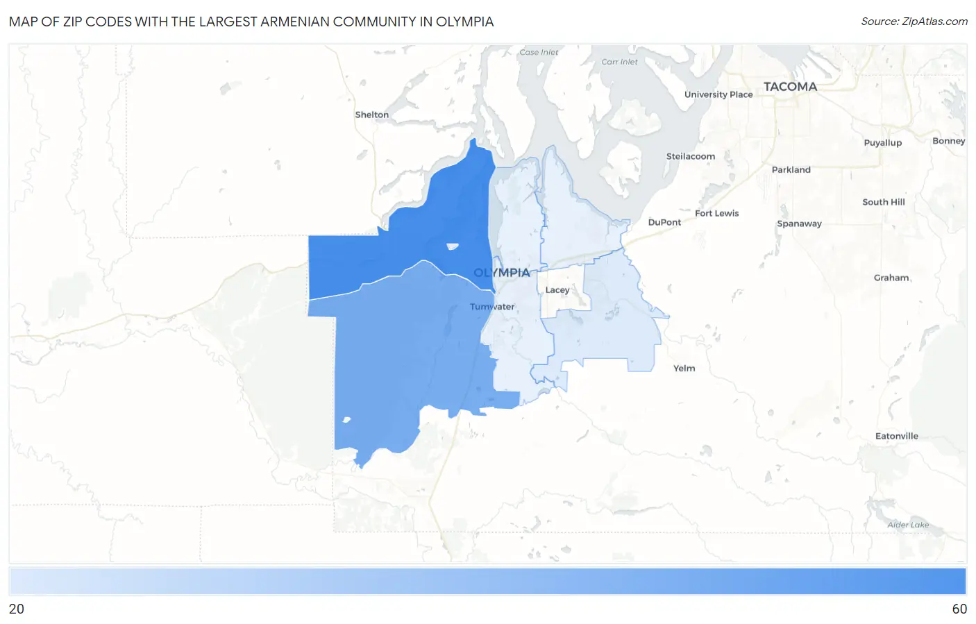 Zip Codes with the Largest Armenian Community in Olympia Map