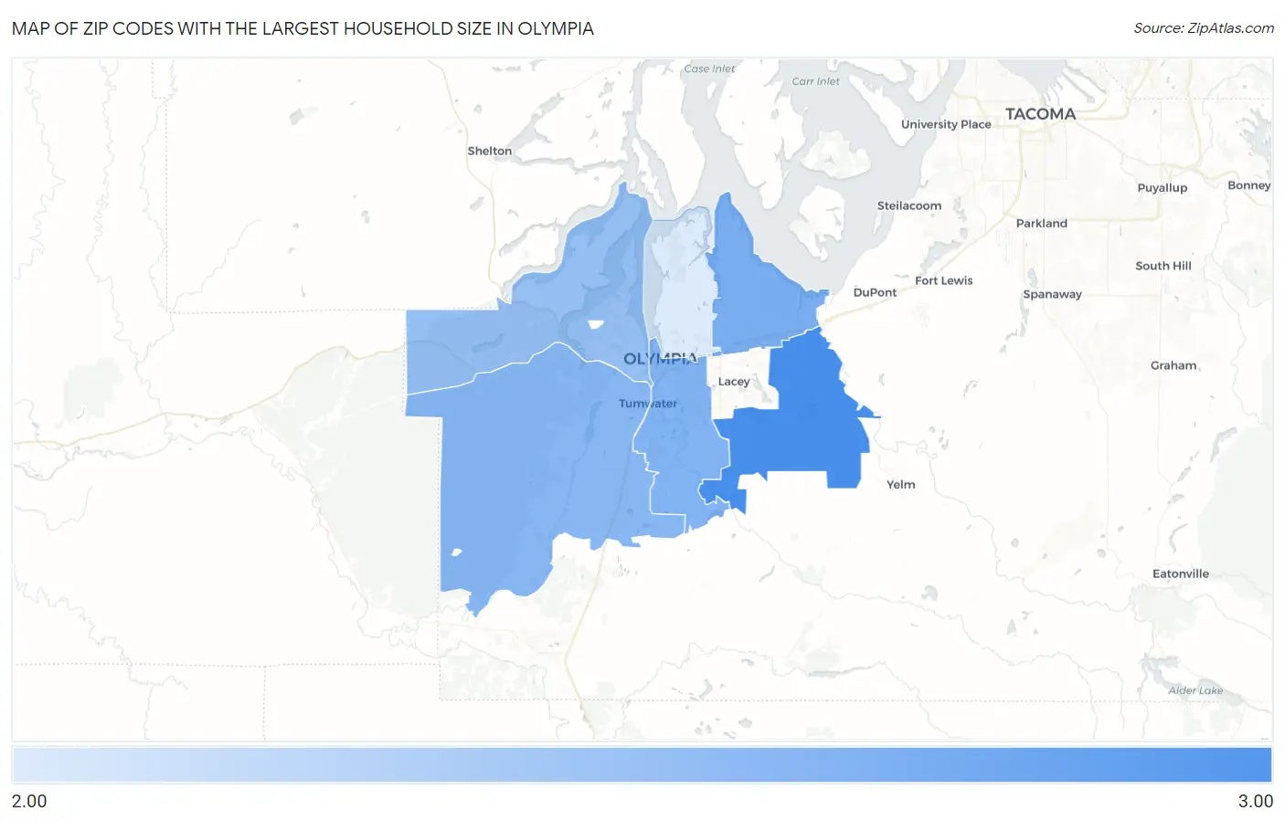 Zip Codes with the Largest Household Size in Olympia Map