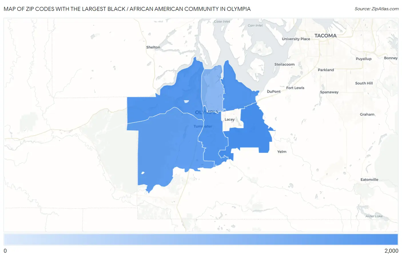 Zip Codes with the Largest Black / African American Community in Olympia Map