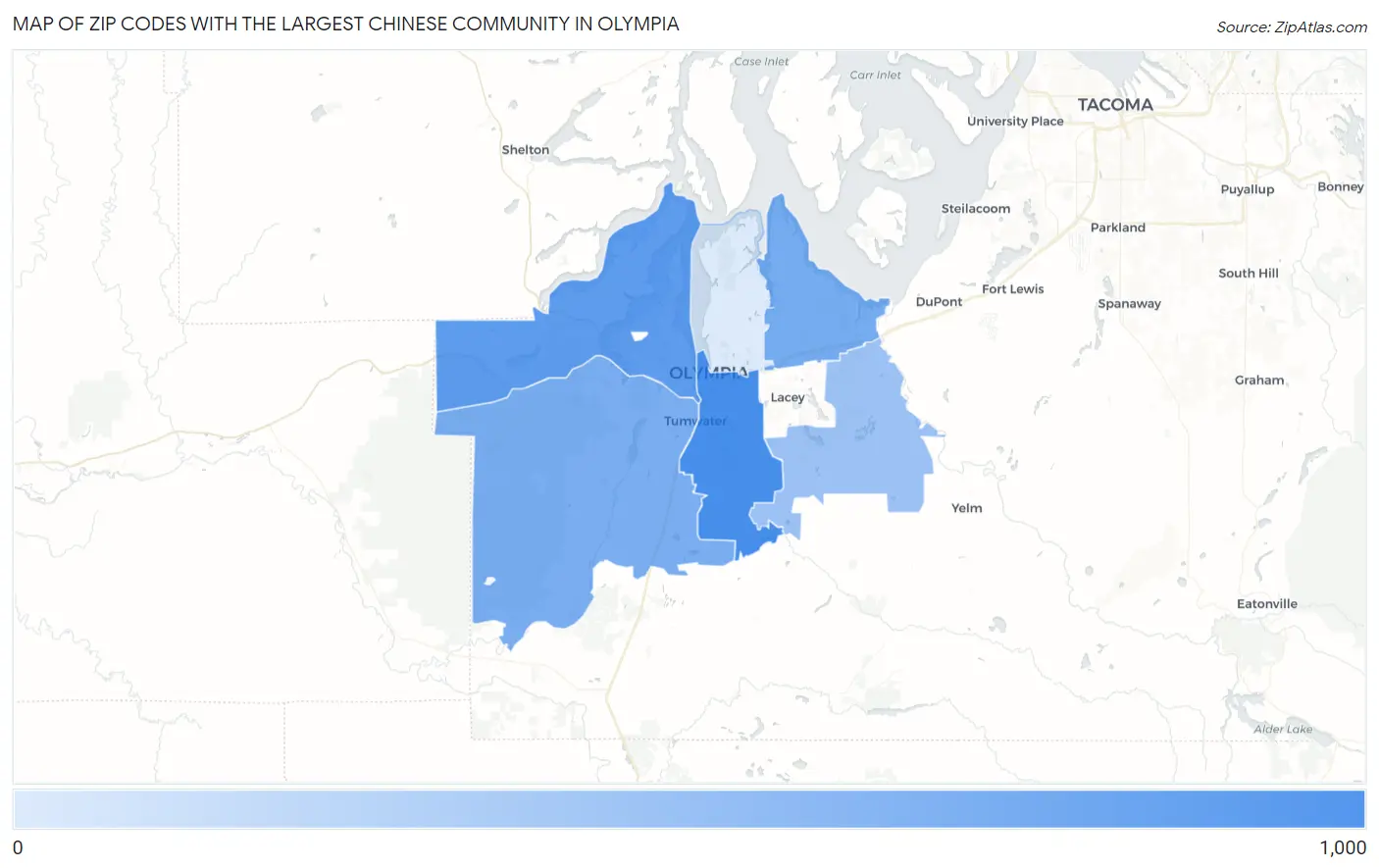 Zip Codes with the Largest Chinese Community in Olympia Map
