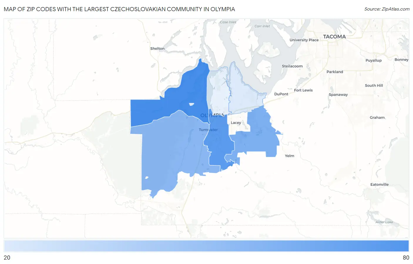 Zip Codes with the Largest Czechoslovakian Community in Olympia Map