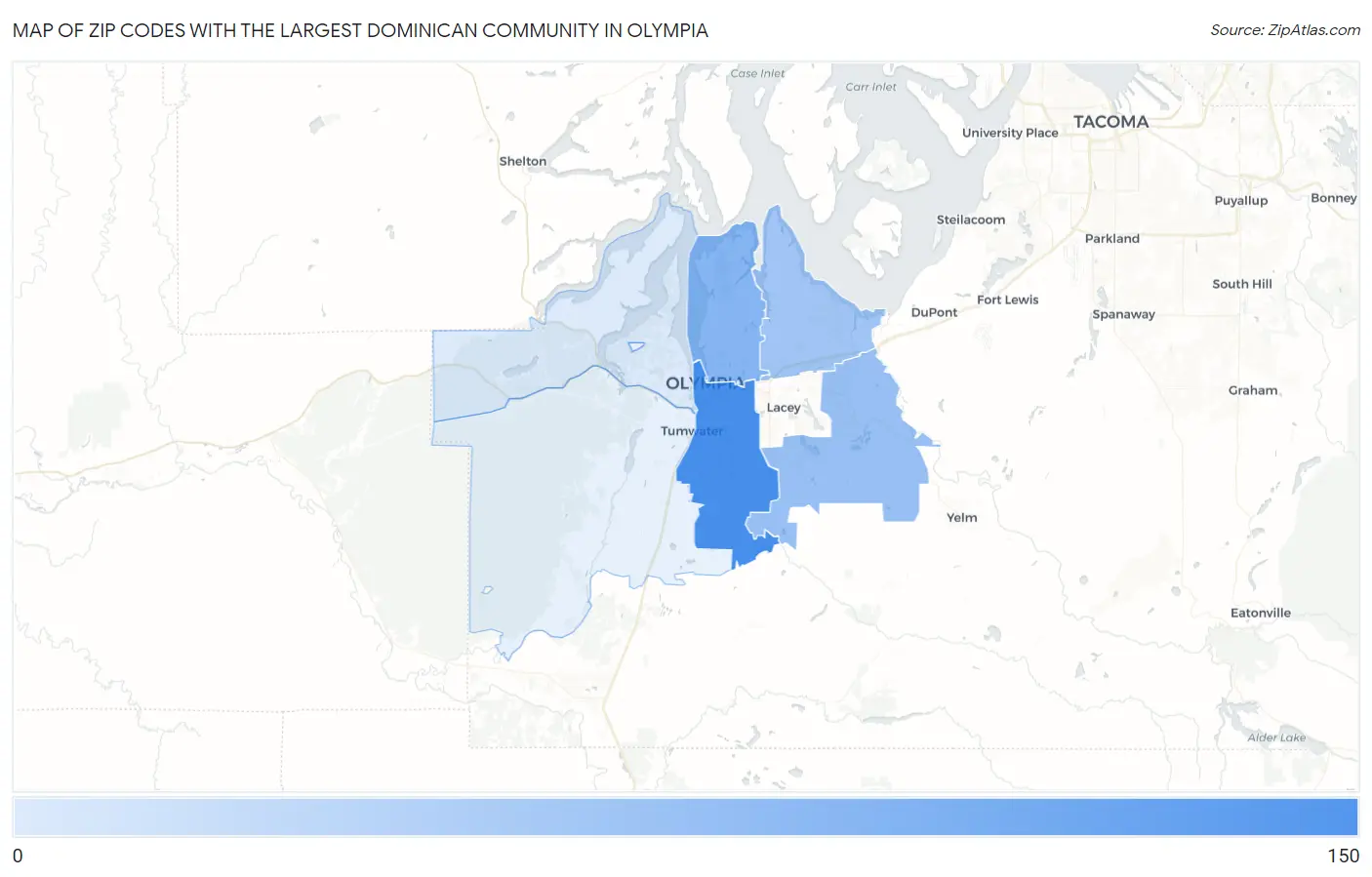 Zip Codes with the Largest Dominican Community in Olympia Map