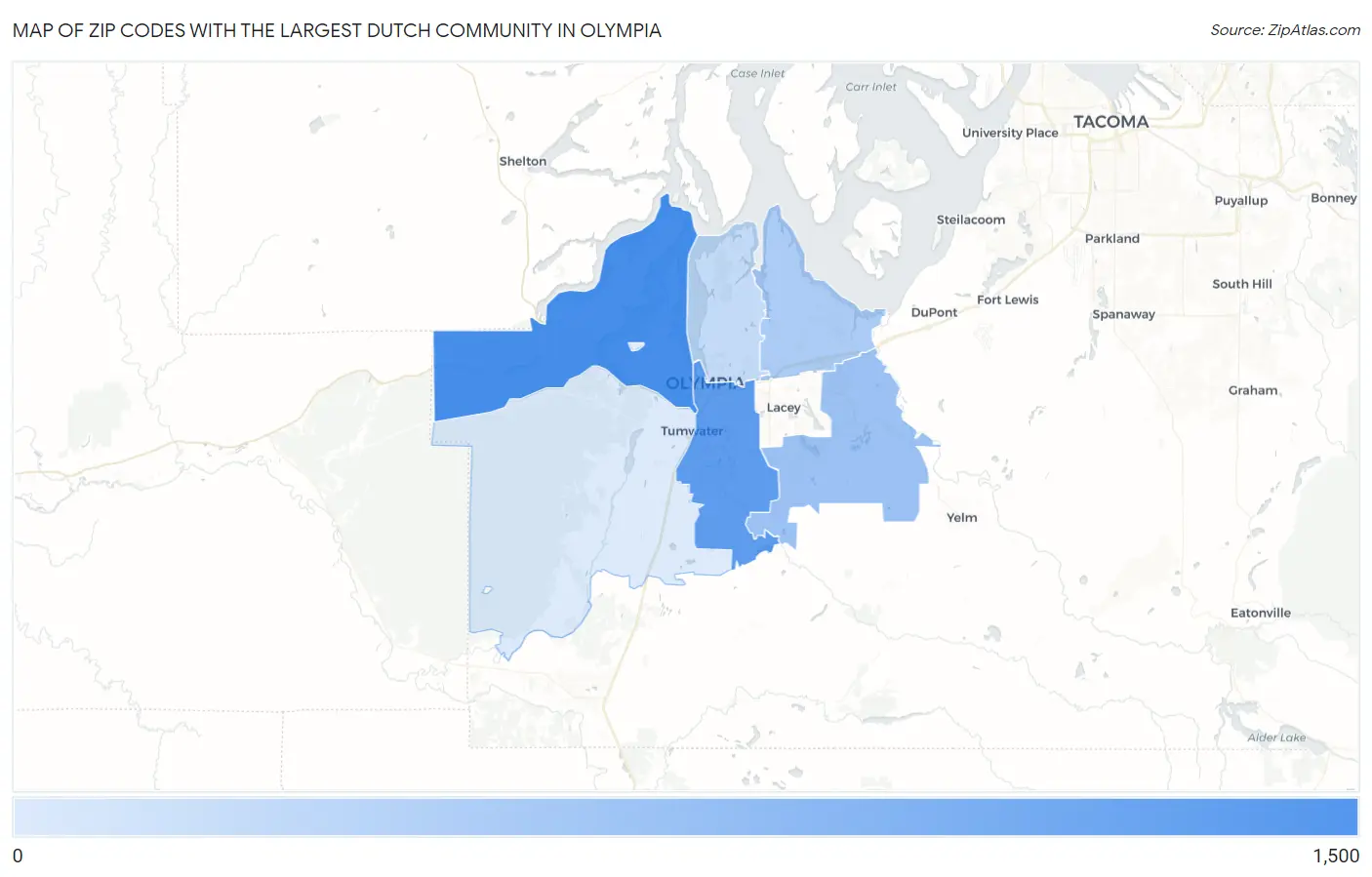 Zip Codes with the Largest Dutch Community in Olympia Map