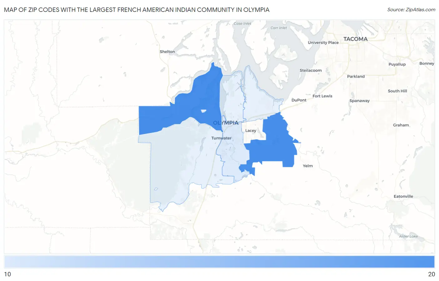 Zip Codes with the Largest French American Indian Community in Olympia Map