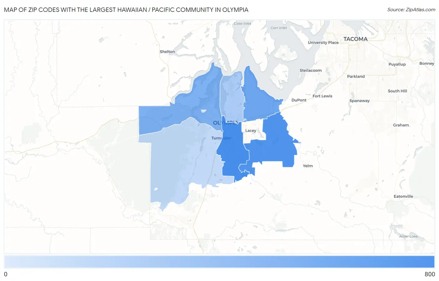 Zip Codes with the Largest Hawaiian / Pacific Community in Olympia Map