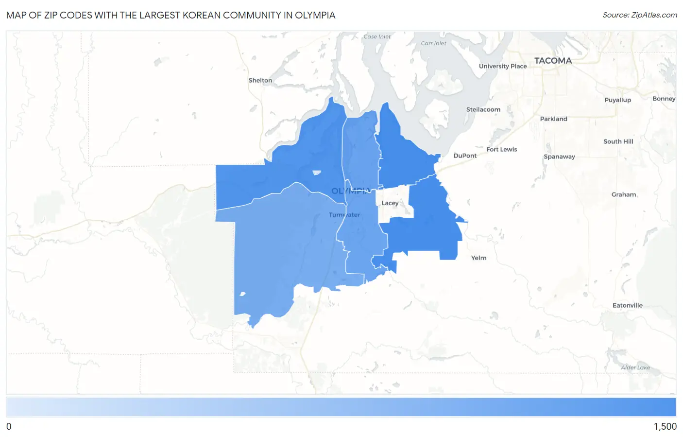 Zip Codes with the Largest Korean Community in Olympia Map