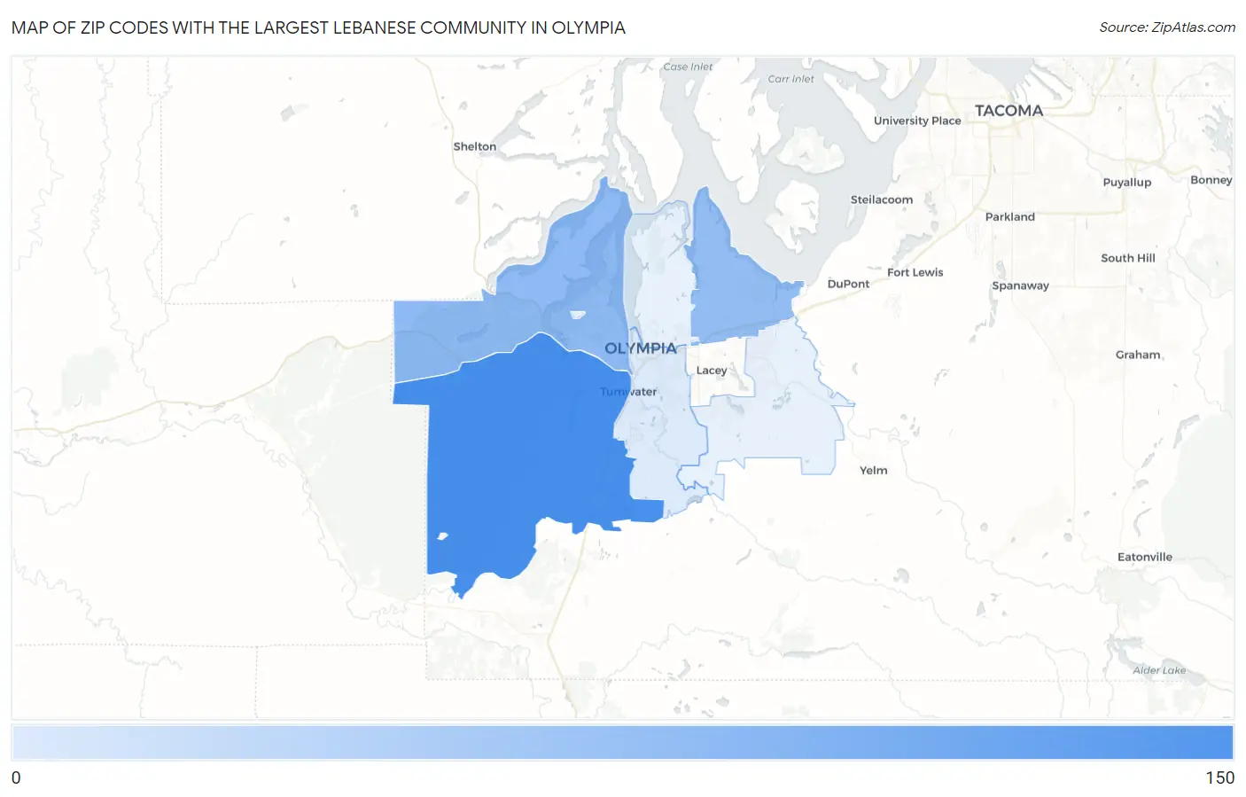Zip Codes with the Largest Lebanese Community in Olympia Map