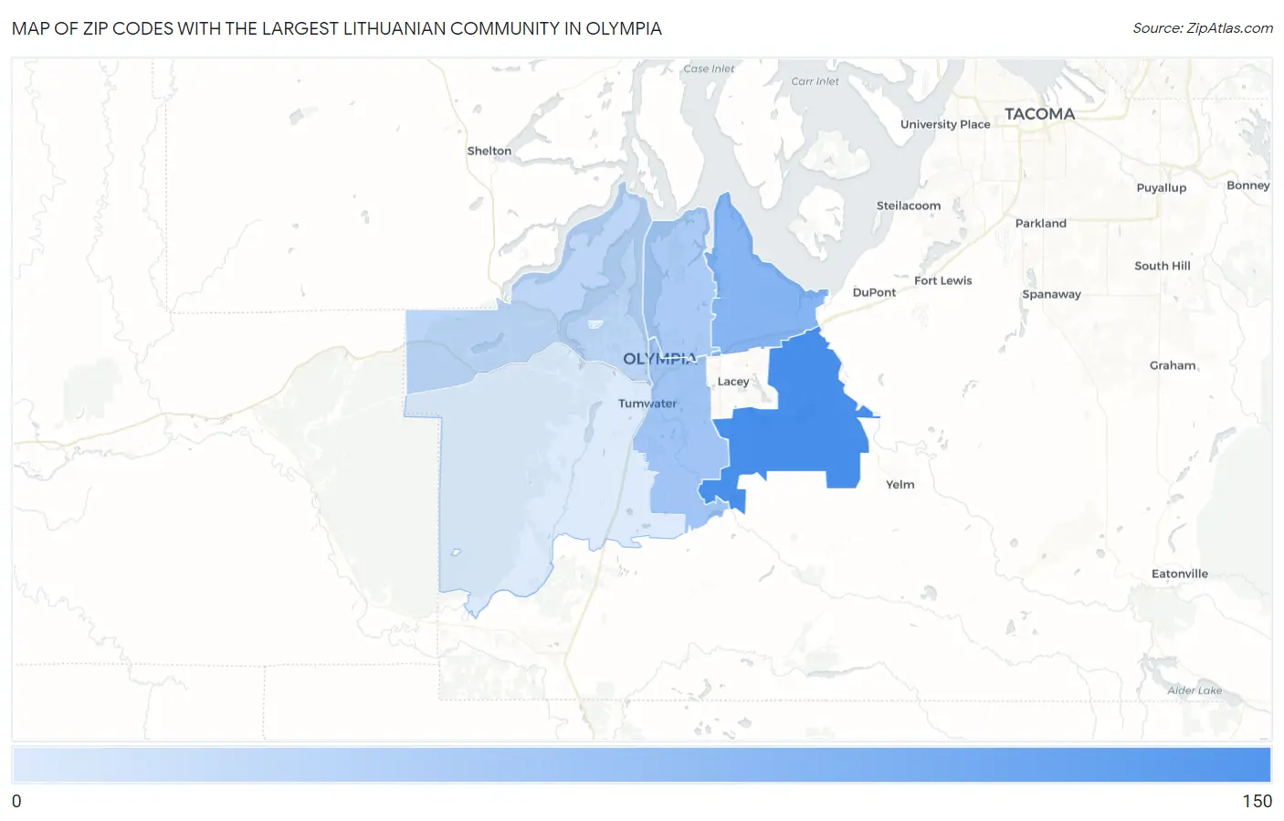 Zip Codes with the Largest Lithuanian Community in Olympia Map