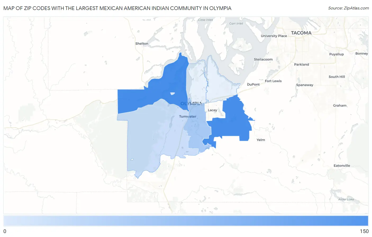 Zip Codes with the Largest Mexican American Indian Community in Olympia Map