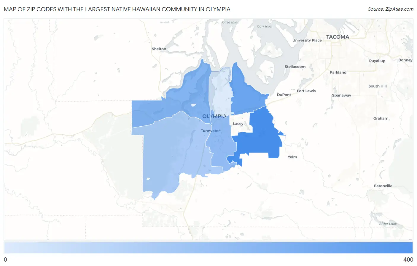 Zip Codes with the Largest Native Hawaiian Community in Olympia Map