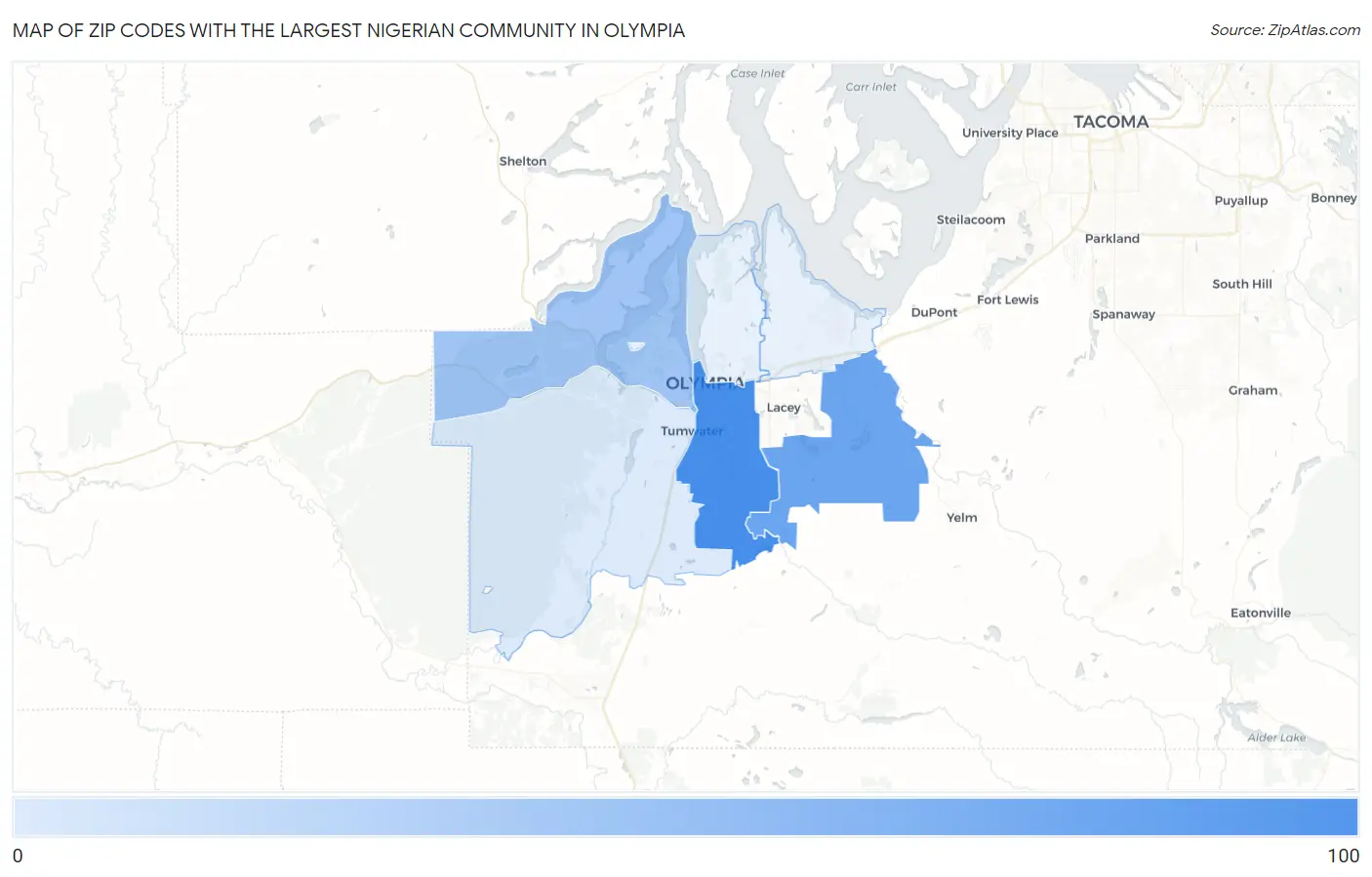 Zip Codes with the Largest Nigerian Community in Olympia Map