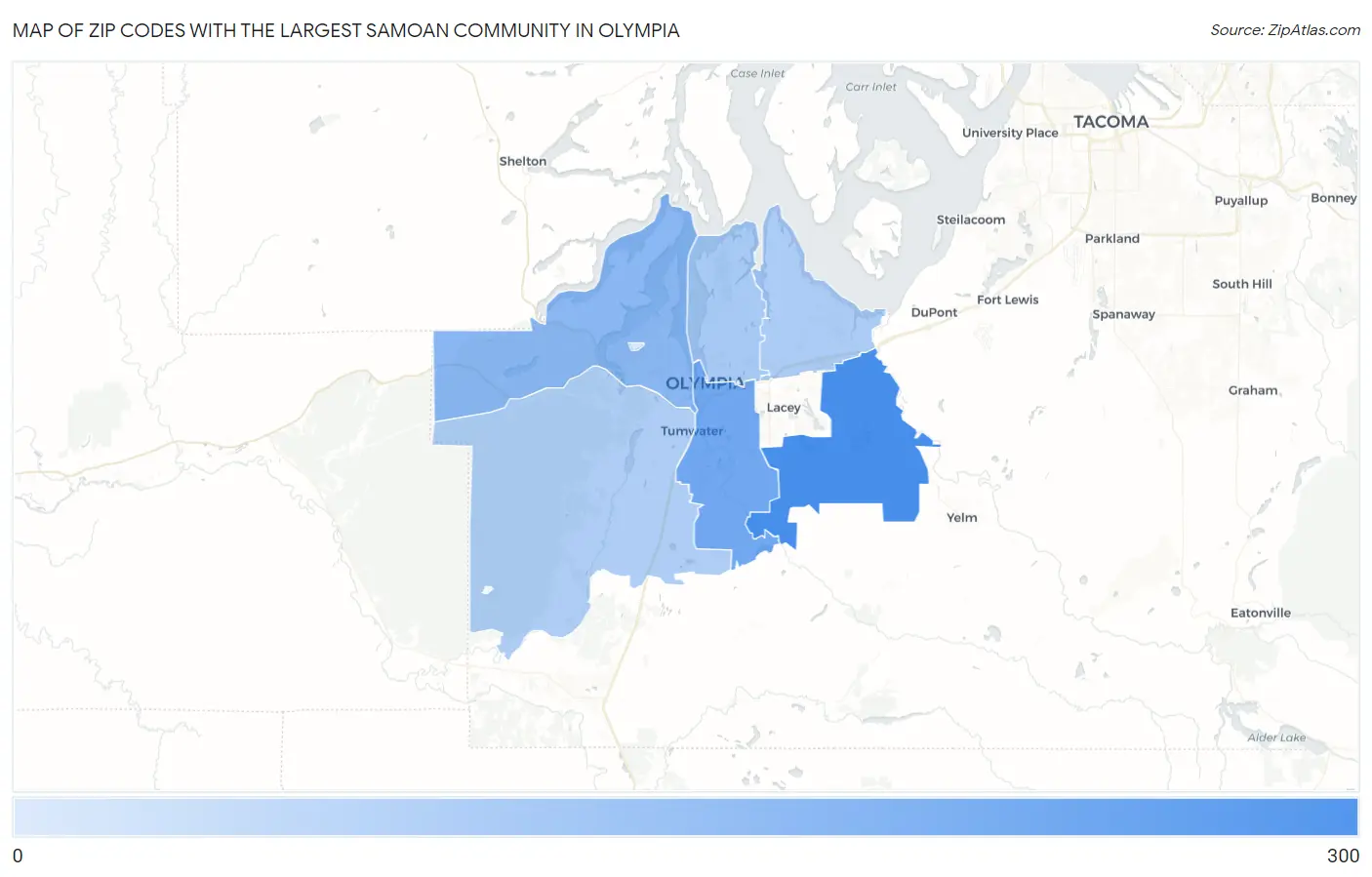 Zip Codes with the Largest Samoan Community in Olympia Map