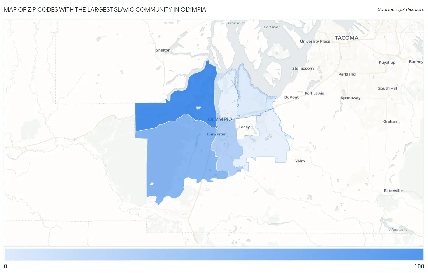 Zip Codes with the Largest Slavic Community in Olympia Map