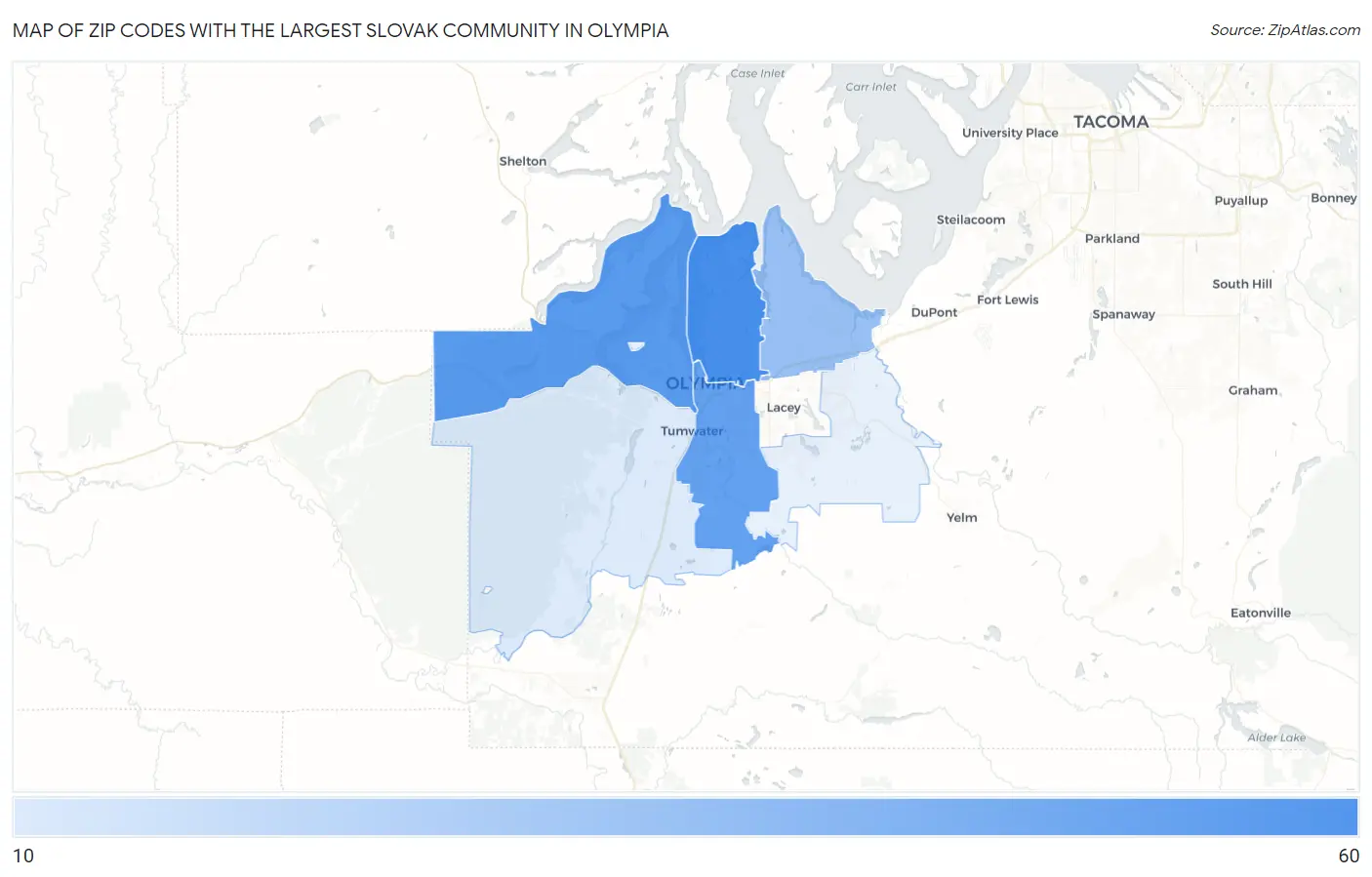 Zip Codes with the Largest Slovak Community in Olympia Map