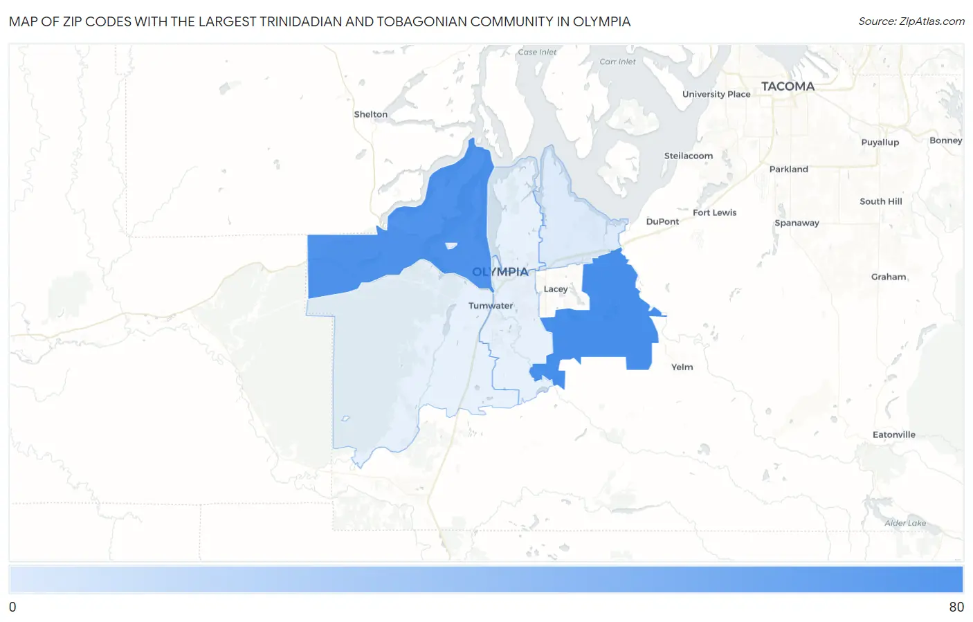 Zip Codes with the Largest Trinidadian and Tobagonian Community in Olympia Map