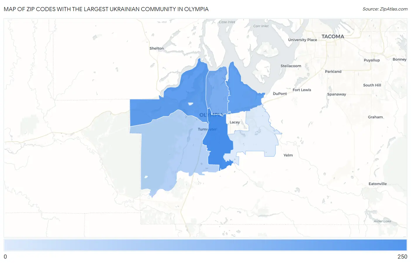 Zip Codes with the Largest Ukrainian Community in Olympia Map