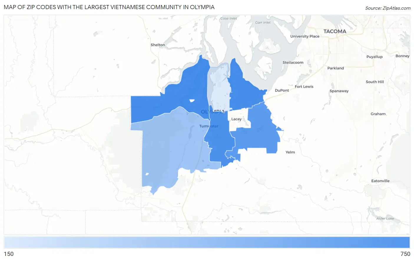 Zip Codes with the Largest Vietnamese Community in Olympia Map