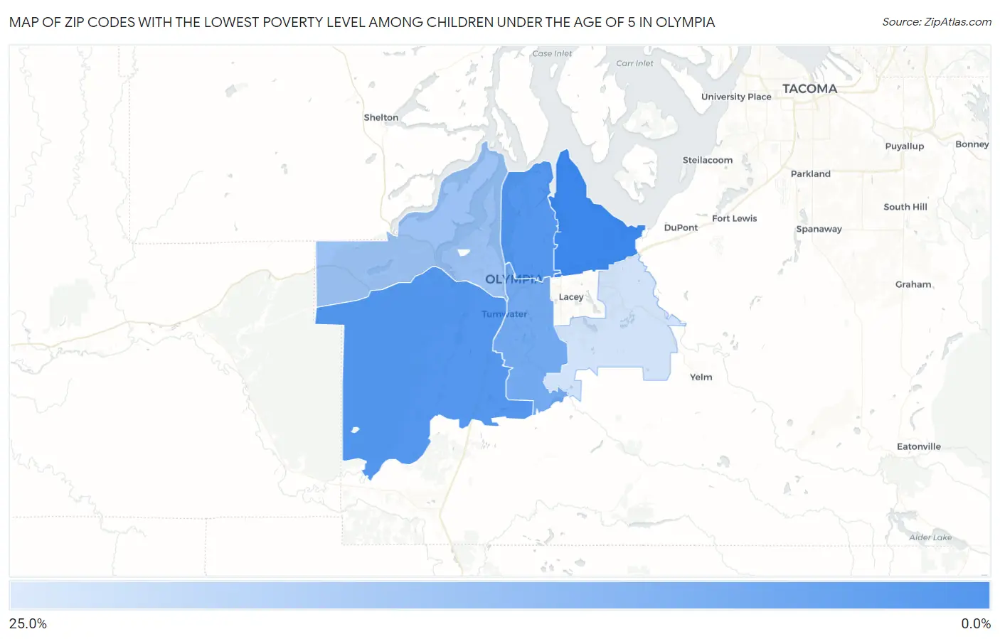 Zip Codes with the Lowest Poverty Level Among Children Under the Age of 5 in Olympia Map