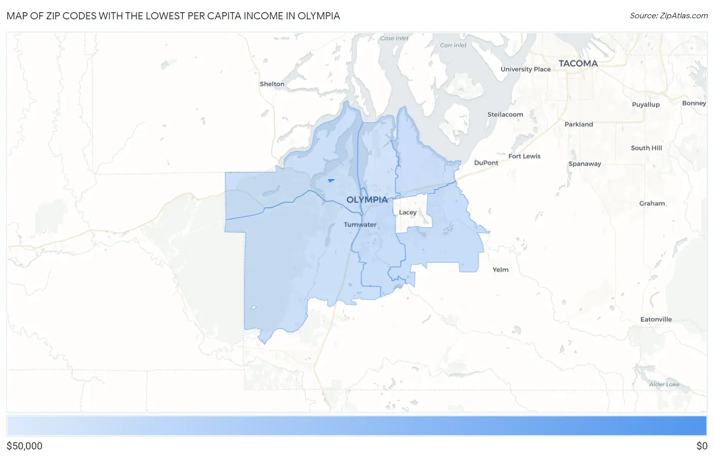 Zip Codes with the Lowest Per Capita Income in Olympia Map