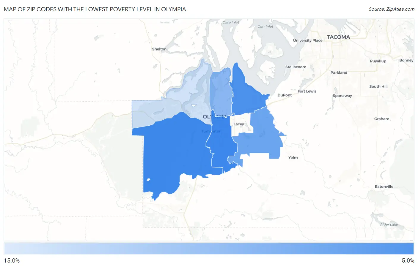 Zip Codes with the Lowest Poverty Level in Olympia Map