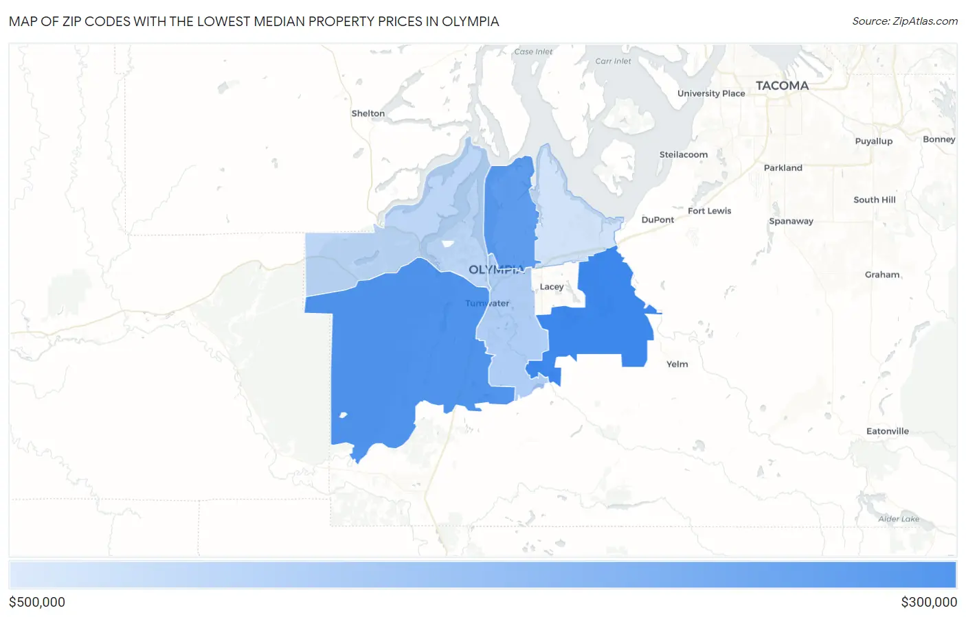 Zip Codes with the Lowest Median Property Prices in Olympia Map