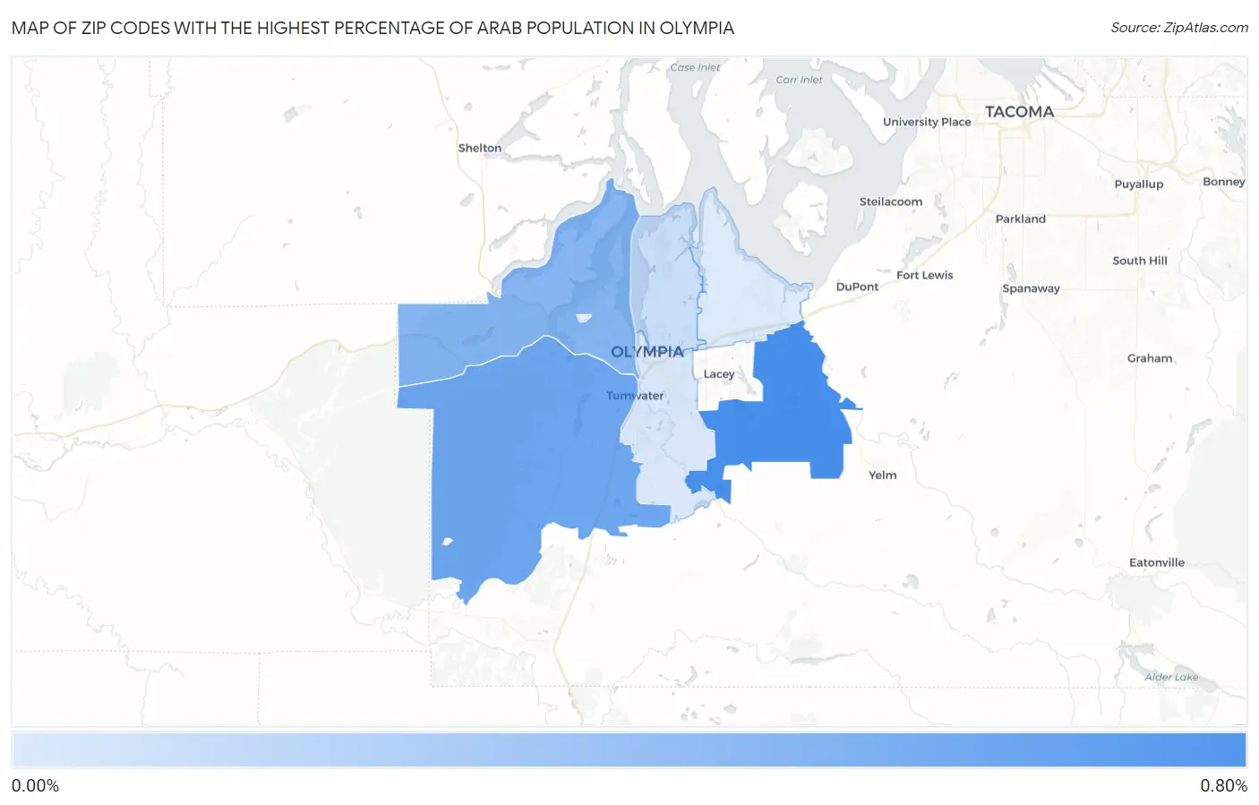 Zip Codes with the Highest Percentage of Arab Population in Olympia Map