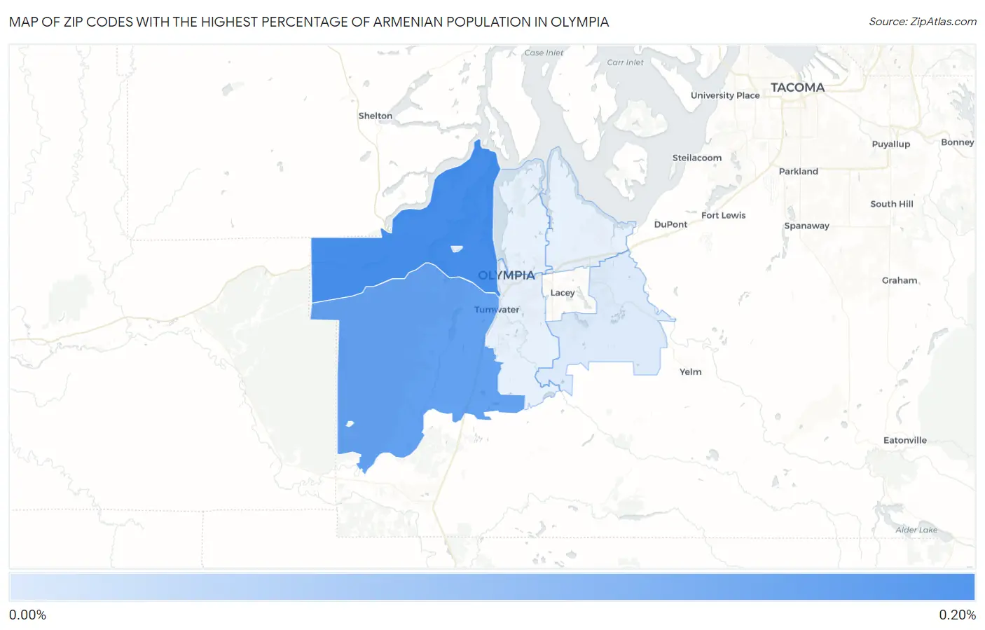 Zip Codes with the Highest Percentage of Armenian Population in Olympia Map