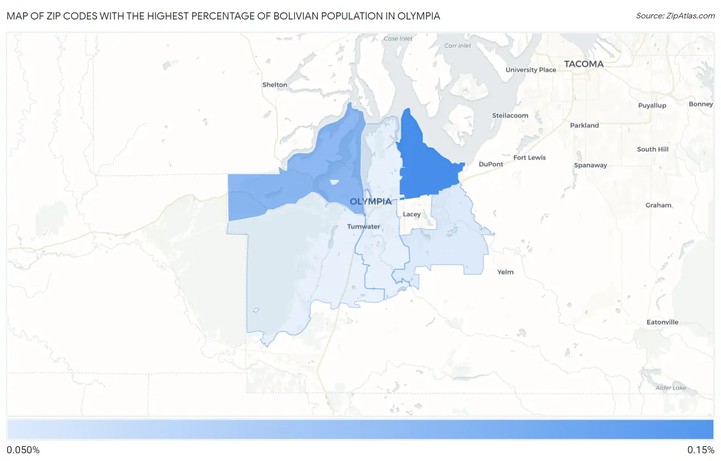 Zip Codes with the Highest Percentage of Bolivian Population in Olympia Map