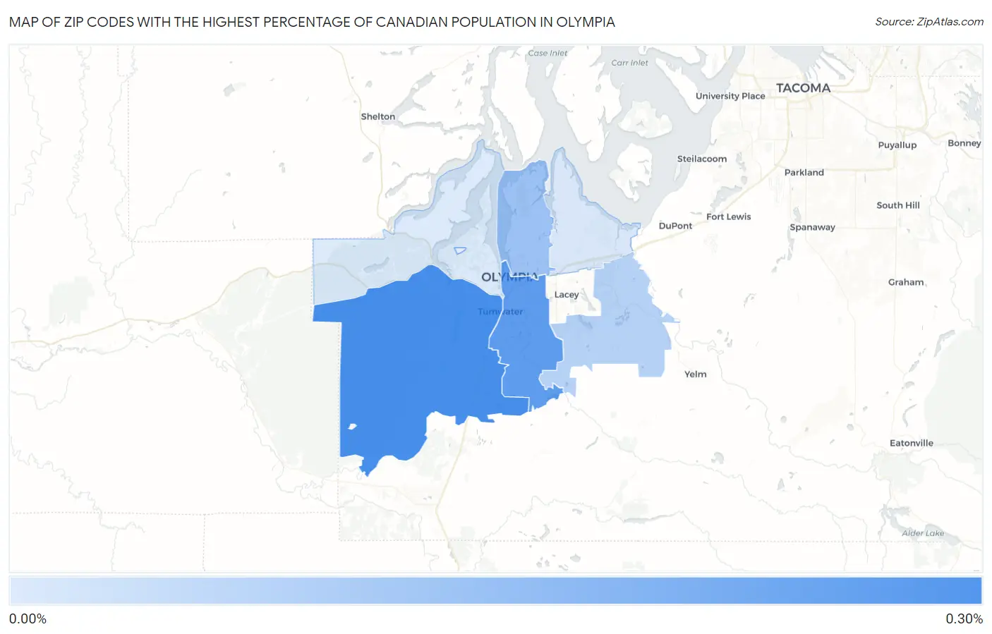 Zip Codes with the Highest Percentage of Canadian Population in Olympia Map