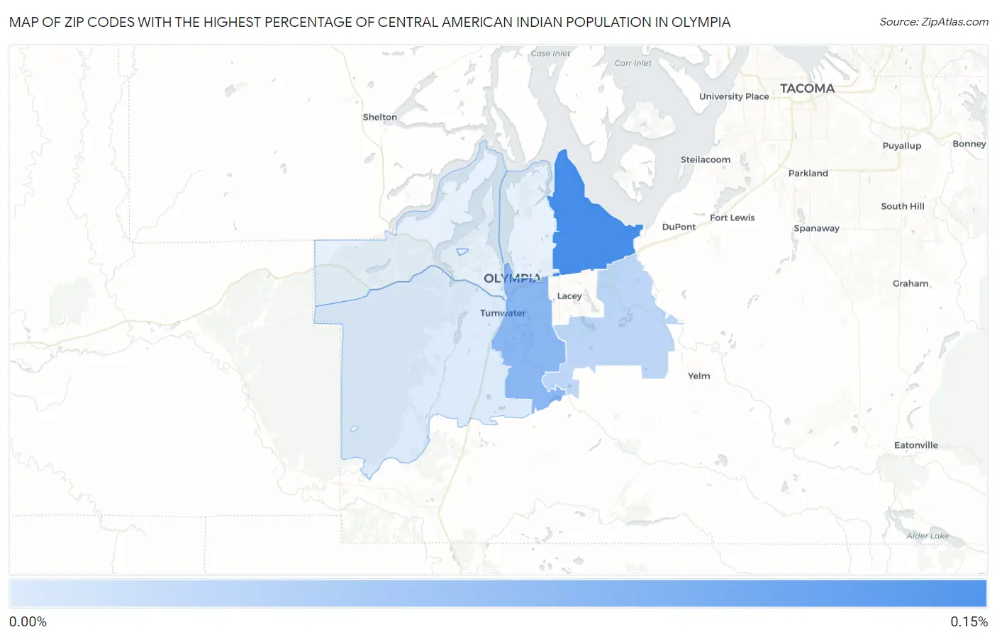 Zip Codes with the Highest Percentage of Central American Indian Population in Olympia Map