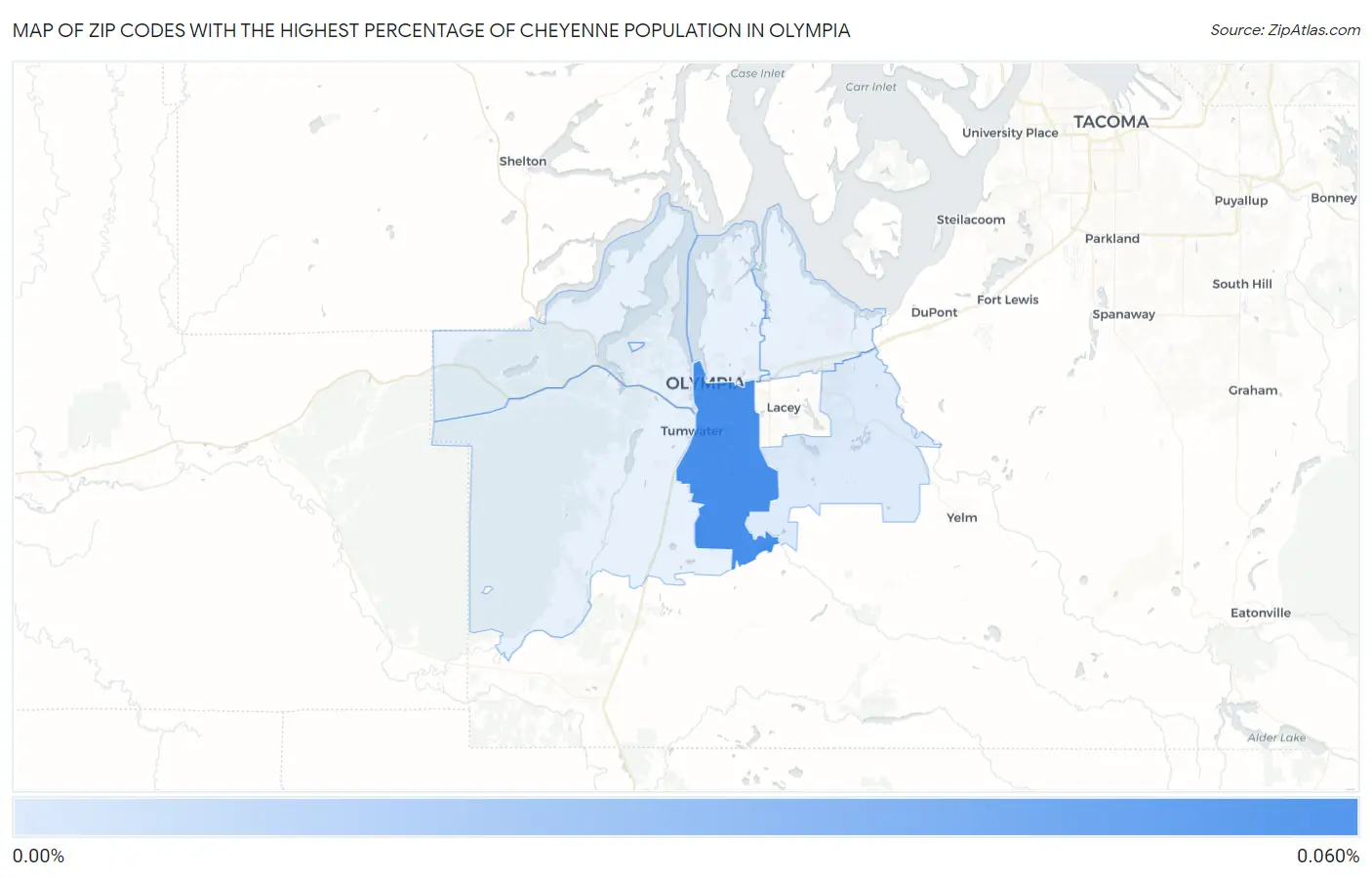 Zip Codes with the Highest Percentage of Cheyenne Population in Olympia Map